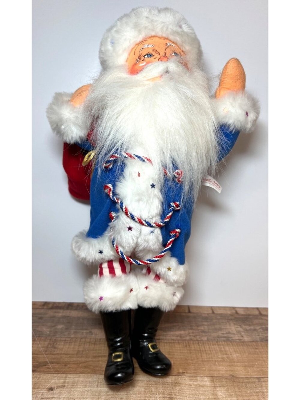 Large Annalee Christmas Santa Doll In Blue Coat With Sack On Shoulder 580902